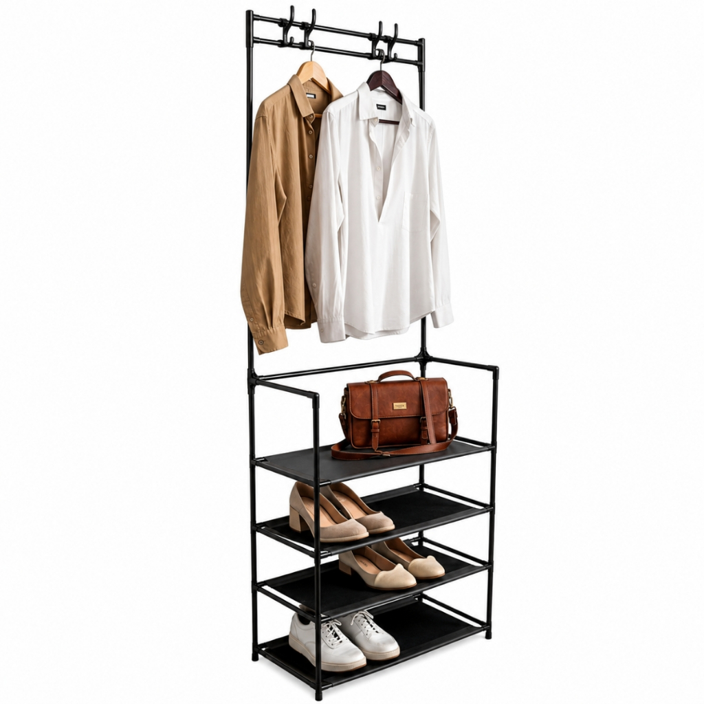 Sapateira e Cabideiro Versátil Closet 4 Andares Organizadora Multiuso Rack Estante - Castela