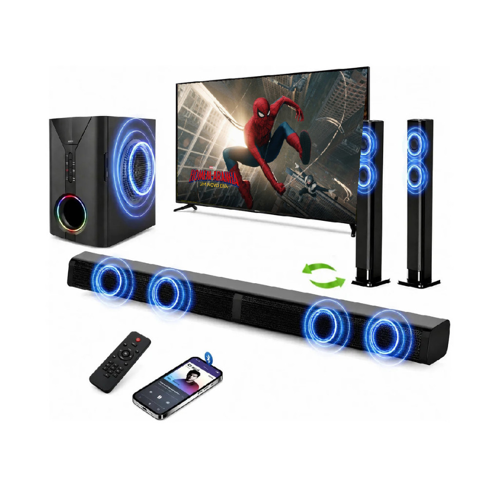 Soundbar Caixa De Som TV Bluetooth Som Cinema Com Subwoofer 2.1 Canais 400W Home Theater USB, FM Radio,RGB Luz,110V-240V