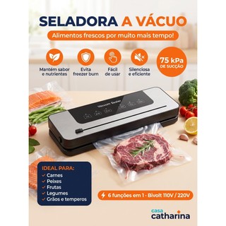 Seladora a Vacuo Automatica Bivolt Profissional Com Cortador Embutido Embaladora Alimentos Cozinha