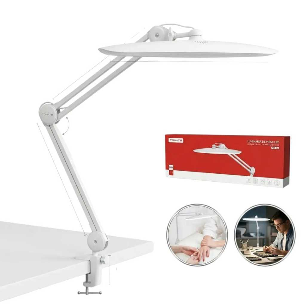 Luminaria De Mesa Led Articulada 24w Bivolt Tomate Mlg-166 cor branco