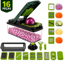 Cortador de Legumes 16 em 1 Multifuncional Fatiador Ralador Picador com Lâminas Inox para Frutas e Verduras