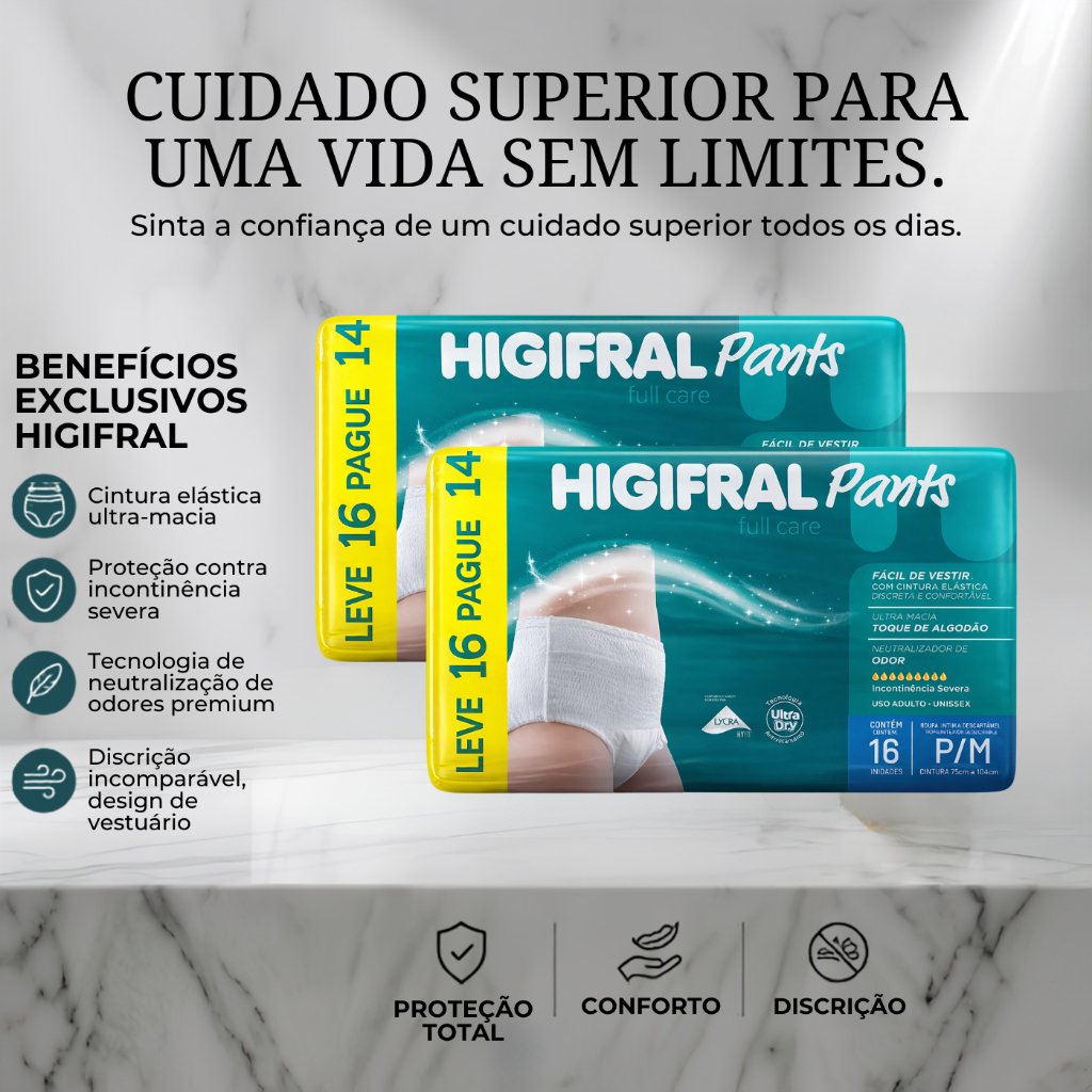 Kit ou Unitário Fralda Geriatrica Higifral Pants P/M | 16 ou 32 Unid | Leve + Pague - | Incontinência Severa