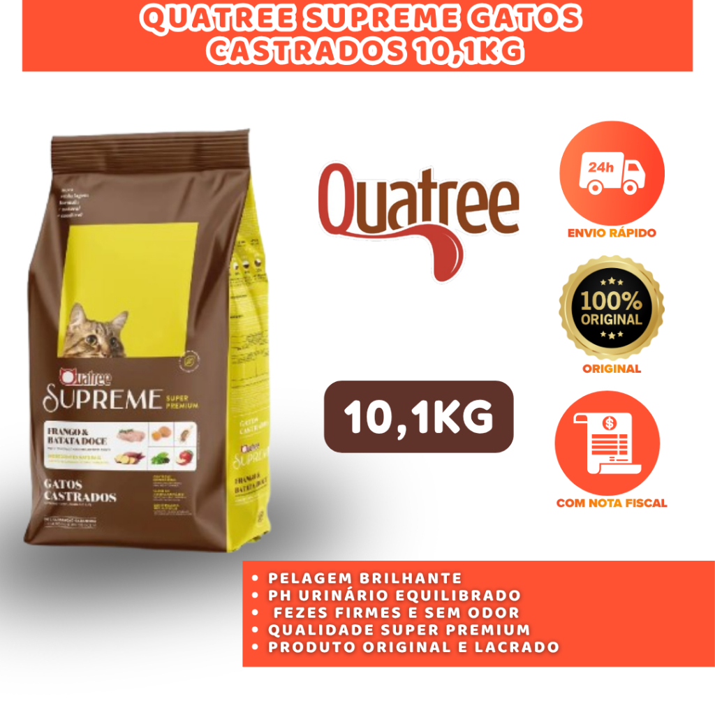 QUATREE SUPREME GATOS CASTRADOS FRANGO E BATATA DOCE 10,1KG NUTRIÇÃO COMPLETA