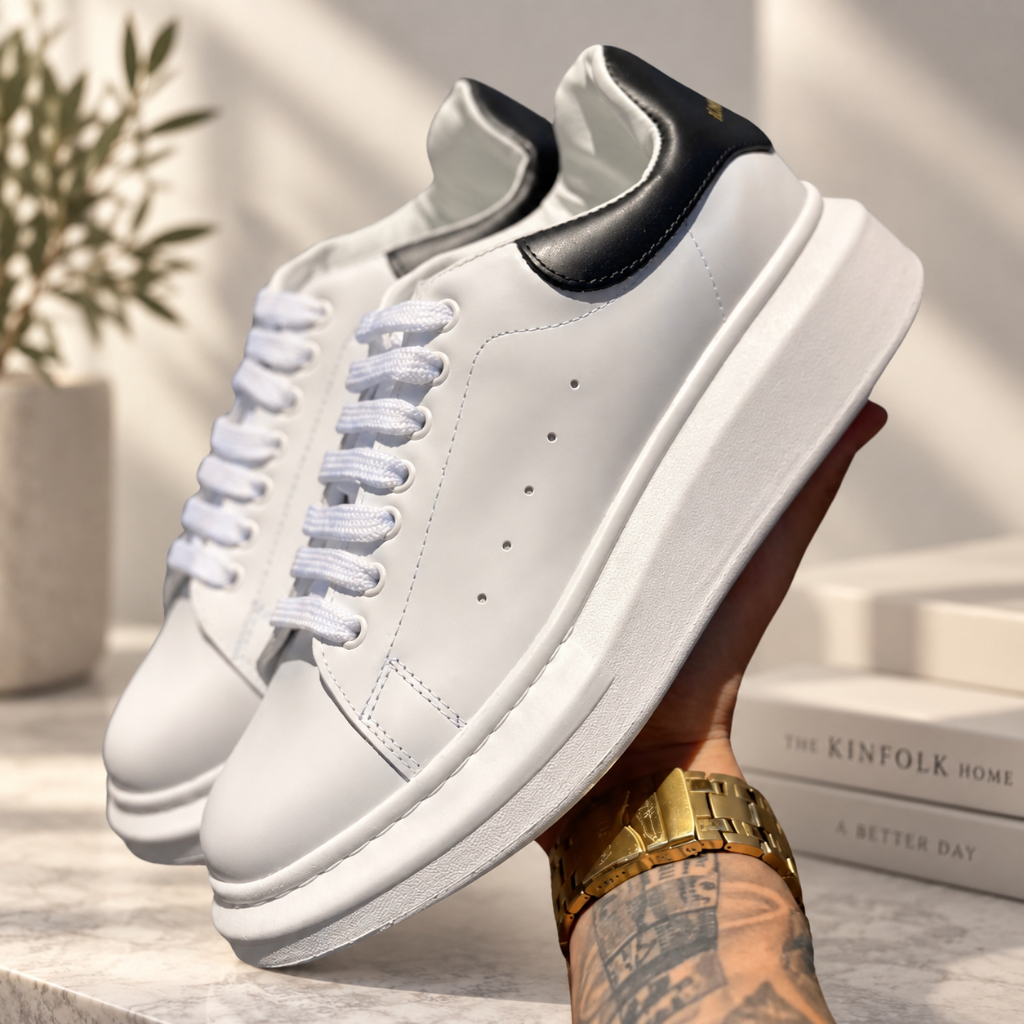 Sapatenis Casual Sneaker Chunky Branco Leve e Confortável Sola Alta Costurado Liso