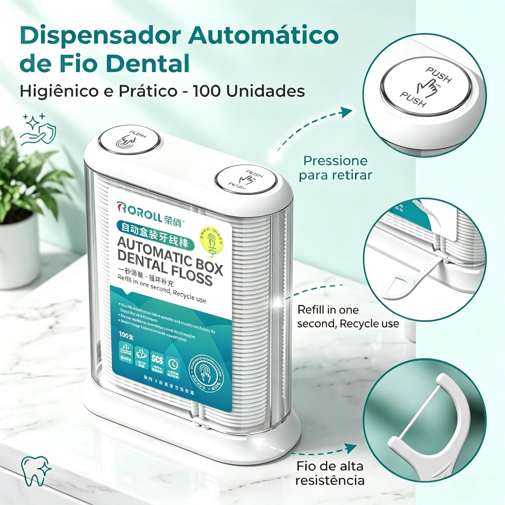 200pcs Fio dental automático para uso doméstico, com enchimento, limpeza e proteção dos dentes, para adultos e crianças