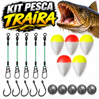 KIT PESCA TRAÍRA COMPLETO E PRONTO PARA A PESCARIA COM ANZOL, CHUMBO, CABO DE AÇO E BOIAS