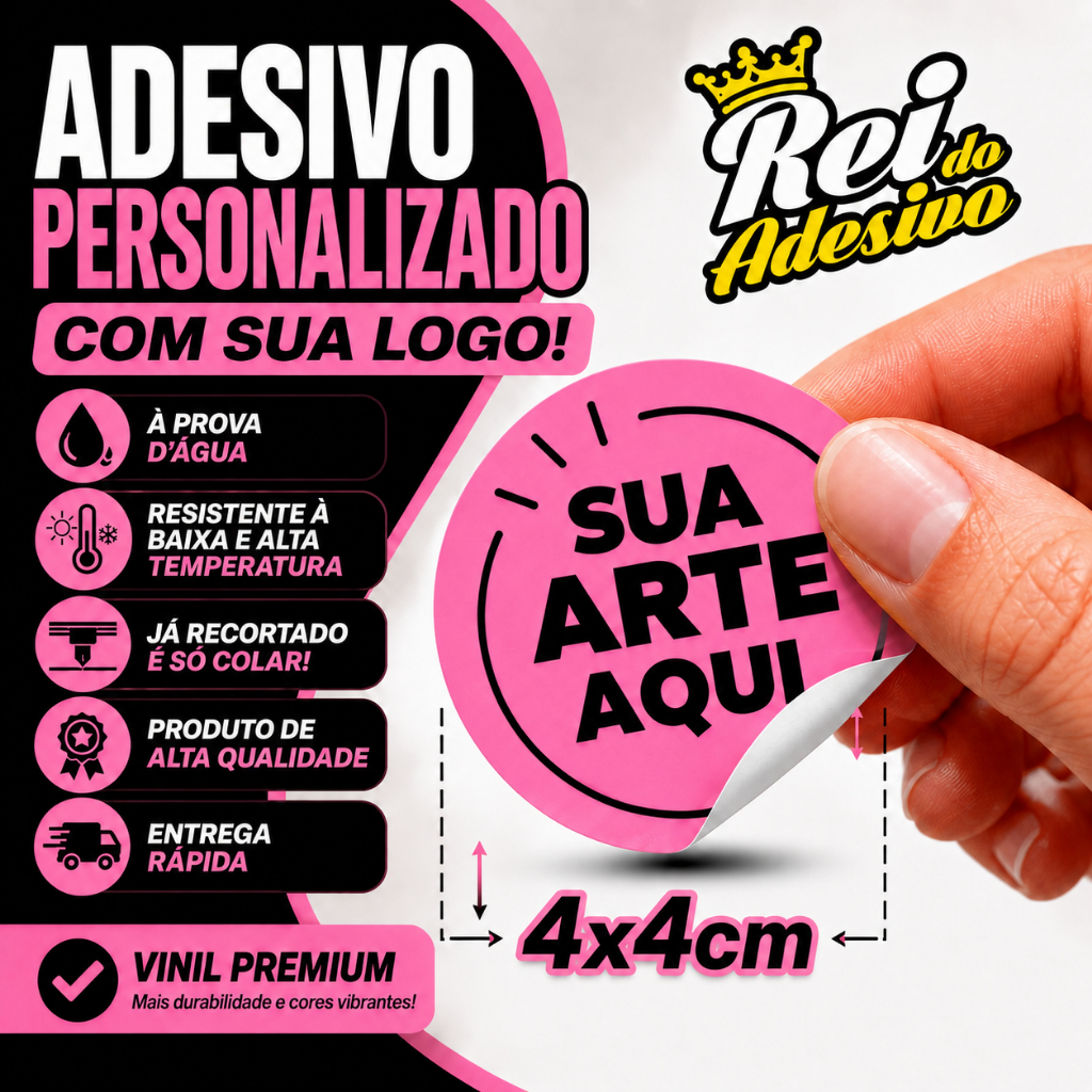 1000un Adesivo Personalizada 4x4cm c/ Sua Logo a Prova d' Água Resistente Baixas e Altas Temperatur