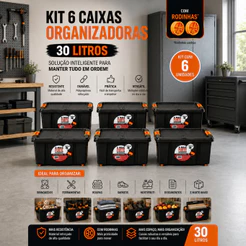 Kit Caixa Organizadora 30L Resistente com Rodinhas Tampa Roupa Brinquedo Ferramenta Multiuso Oferta!