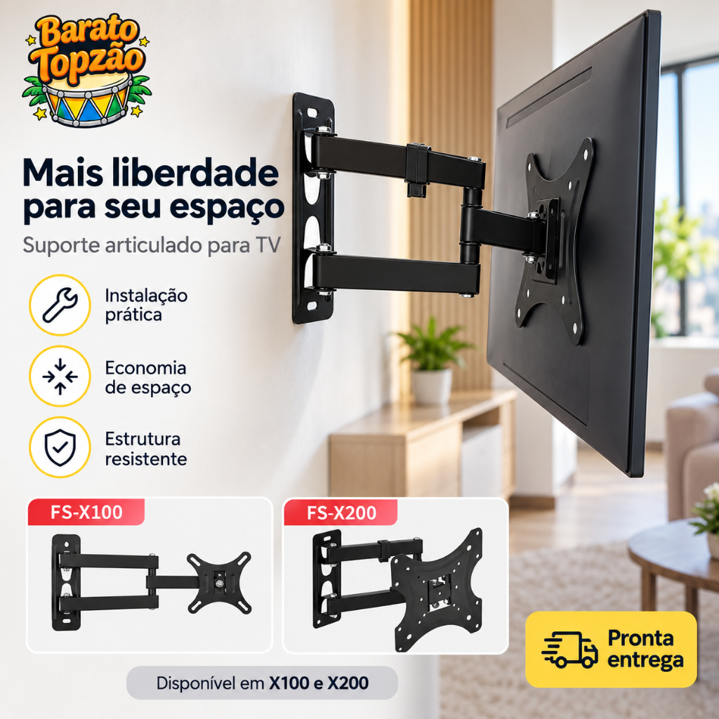 Suporte Articulado para TV e Monitor 10 a 42 Polegadas VESA Parede Inclinavel Universal Aco X100 X200 - Envio Imediato