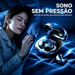 Fone De Ouvido TWS para Dormir Sem Fio Bluetooth, Display LED de Bateria, Cancelamento de Ruído para Chamadas, Resistent