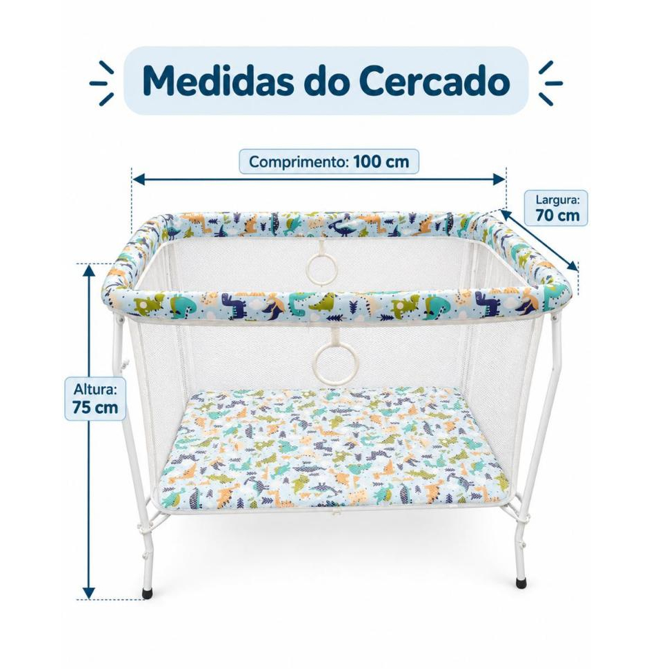 Cercadinho retangular Bebê Chiqueirinho Infantil Dobrável Square até 20k Maior