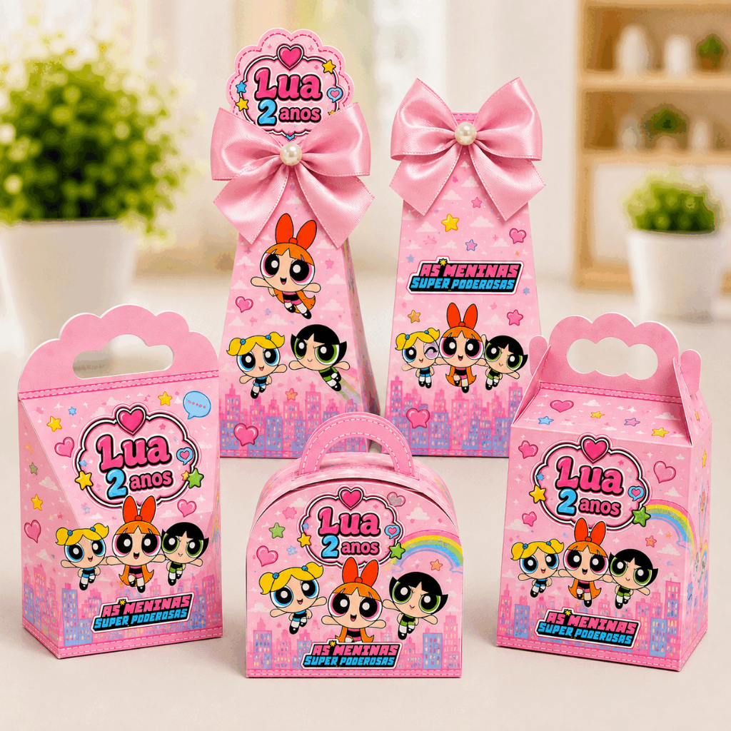 Kit Caixinhas Personalizadas MENINAS SUPER PODEROSAS para Lembrancinha de Festa Infantil