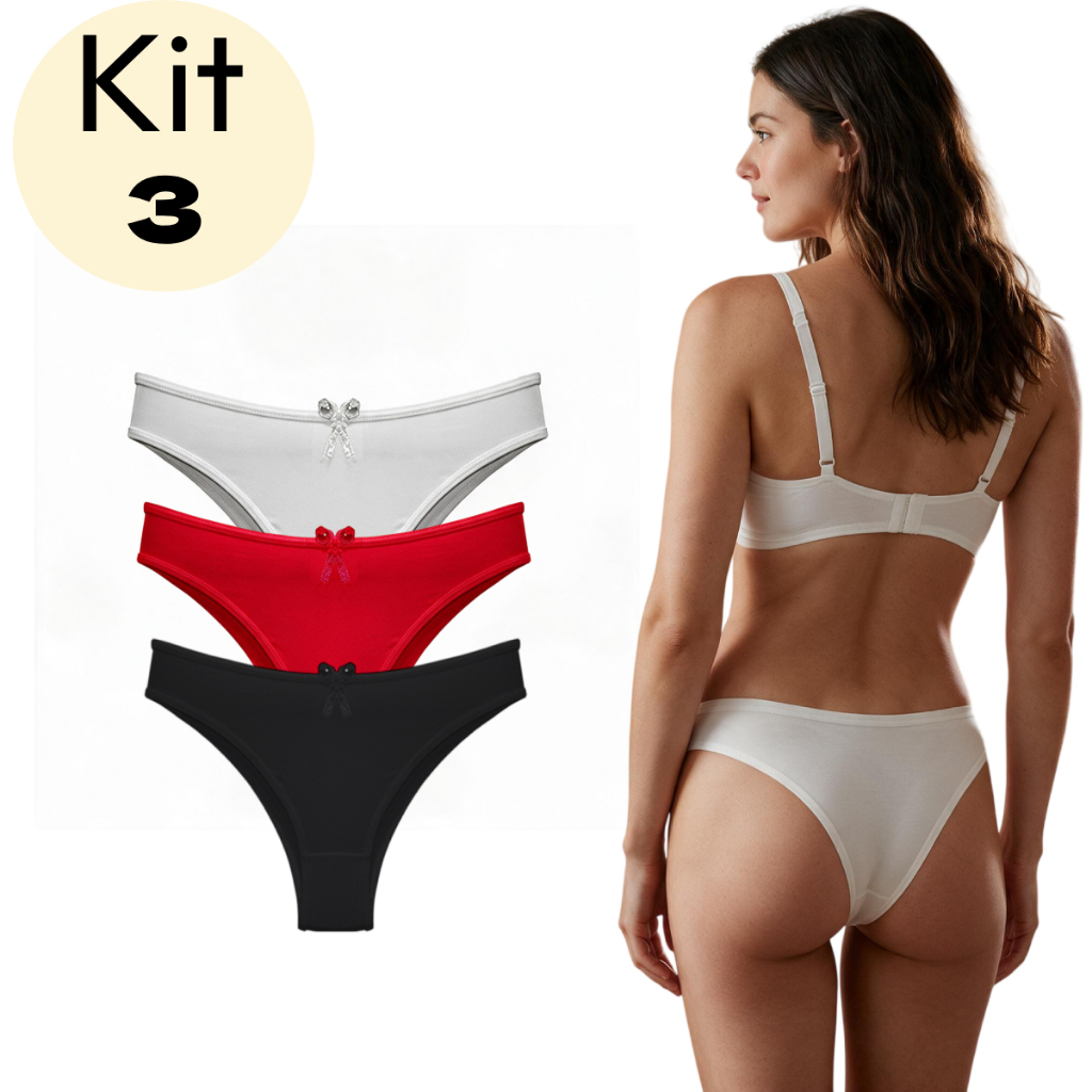 Kit 3 Calcinhas Tanga A20 Feminina Microfibra Confortável Sortido