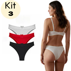 Kit 3 Calcinhas Tanga A20 Feminina Microfibra Confortável Sortido