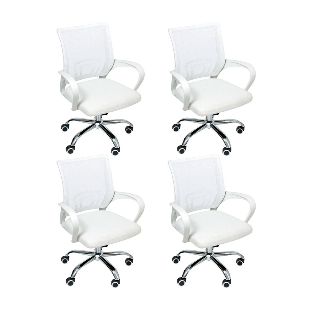 Kit 4 Cadeiras de Escritório Begônia Ergonômica Tela Mesh Apoio Lombar Ajuste de Altura Suporta até 120kg Branco