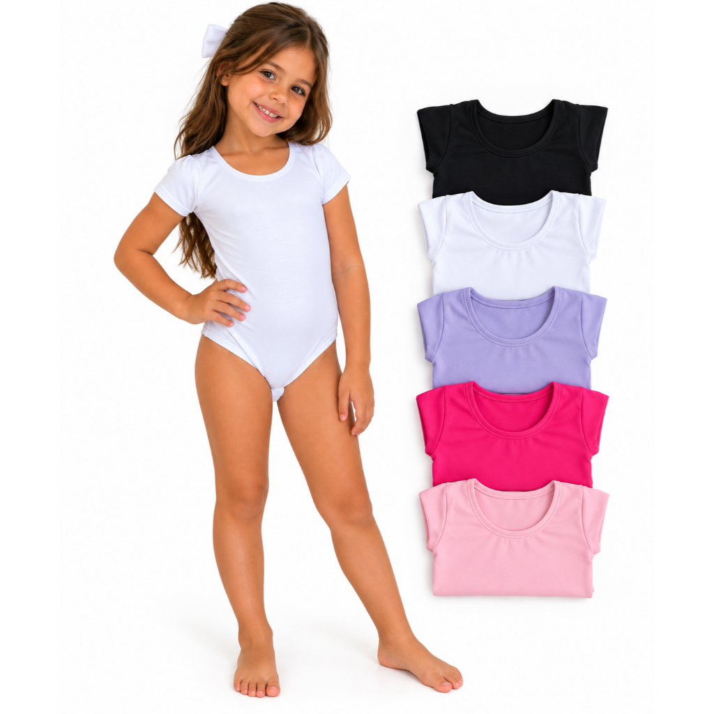 Kit 2 Body Menina Infantil Liso Manga Curta Suplex Cores à Escolha 1 a 10 Anos
