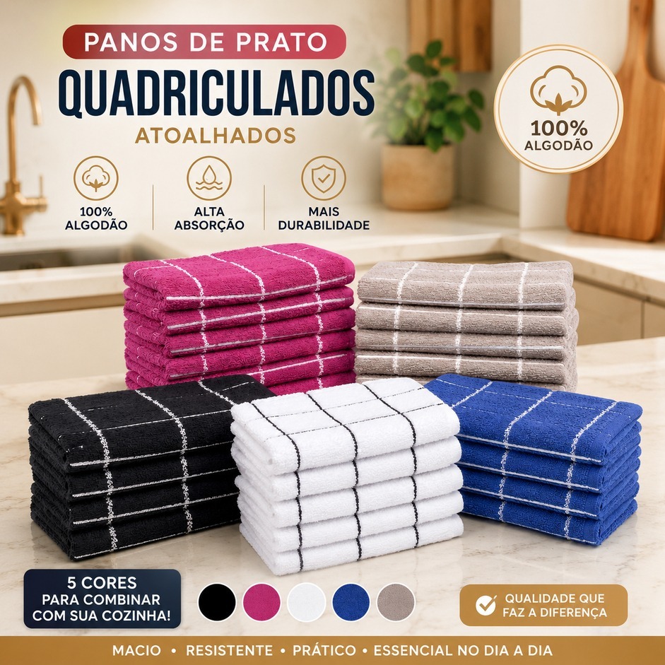 5 Panos Listrado Copa Cozinha Bonito Algodão Premium Seca bem Quadriculado 45x75 Coloridos