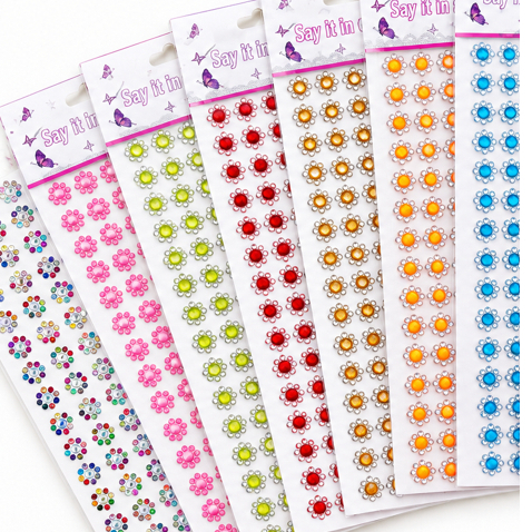 Kit 10 Cartelas Flor Strass Sortido C/ 960 adesivos - Pet Shop Artesanato e Personalização
