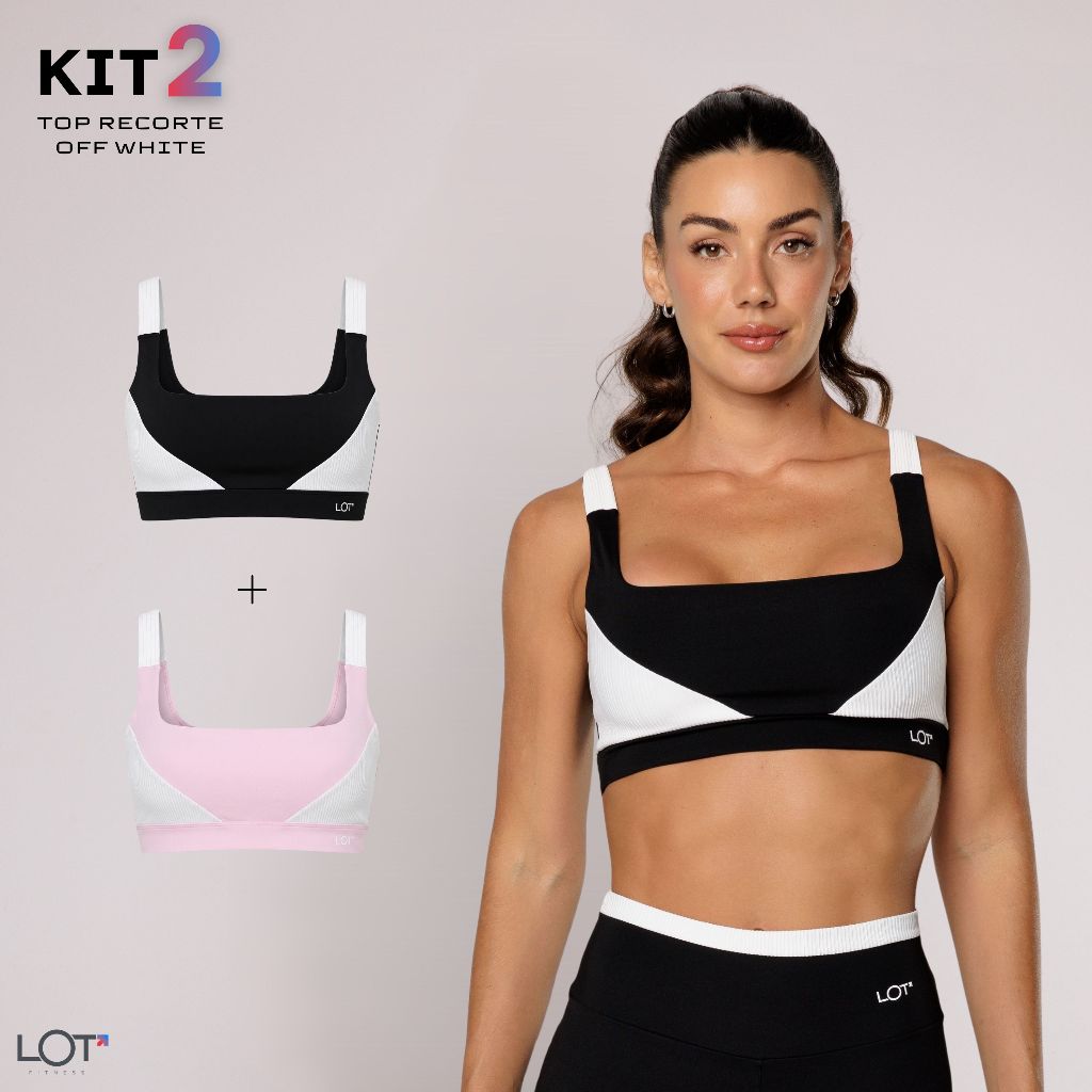 Kit 2 Top Academia Com Recorte Off White Alça Larga Fitness Feminino Treino Sustentação Firme