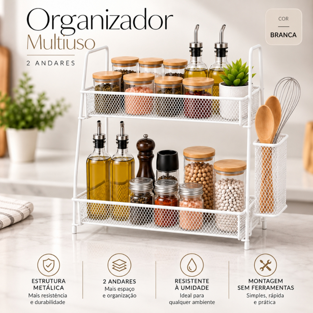 Prateleira Organizadora Multiuso 2 Níveis Metal Branco Cozinha Banheiro Lavanderia Escritório