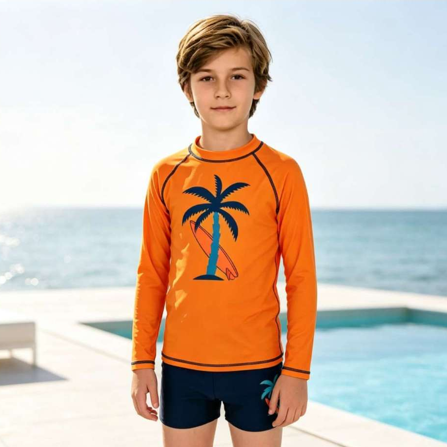 Conjunto Maiô Infantil Menino Manga Longa Proteção UV Praia--5113