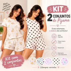 Kit 2 Pijamas Short Doll Leves Macios Confortáveis P ao GG Dormir Atacado Antialérgico Pormoção
