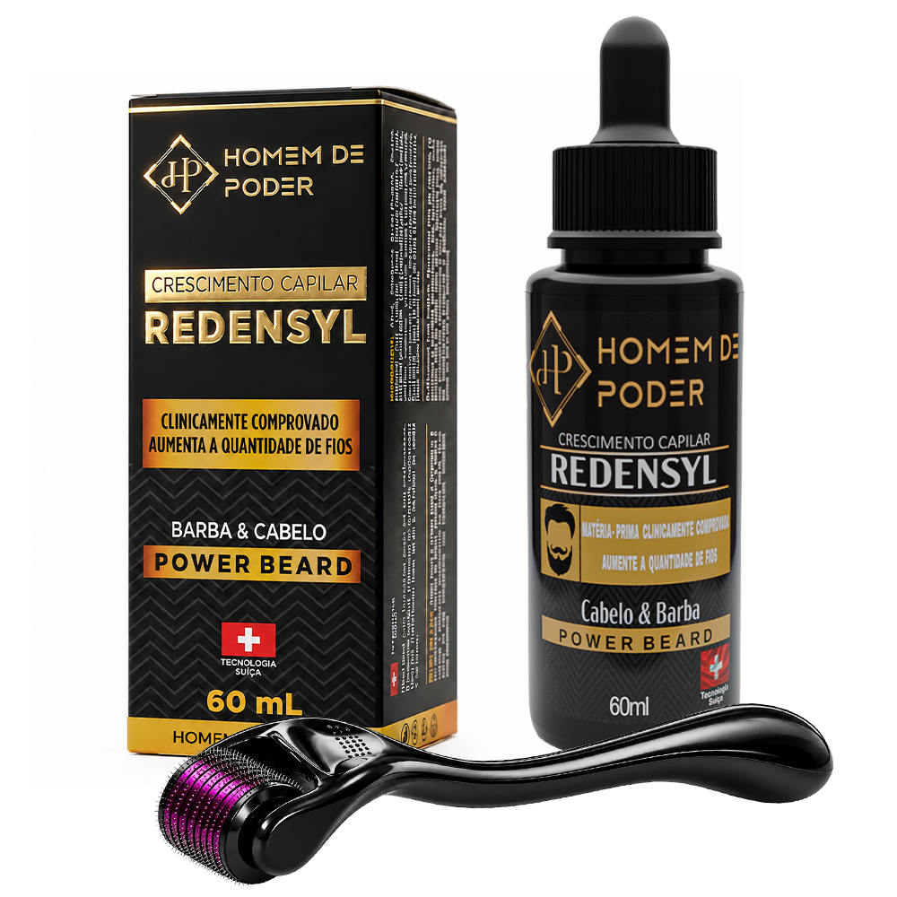 Kit Microagulhamento Dermaroller Crescimento De Barba Cabelo Rendensyl Homem de Poder