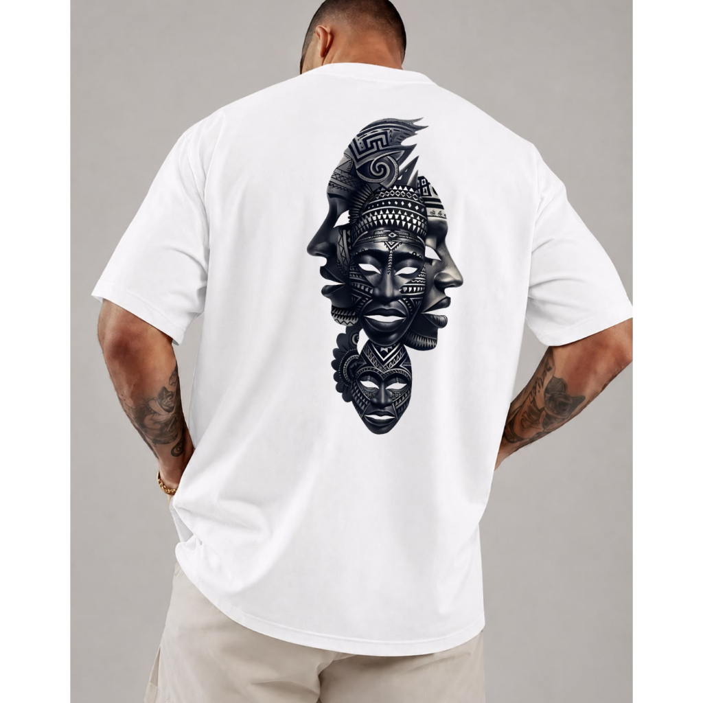 Camisa camiseta Basica masculina 100% Algodão estampada Figura Mascara TRIBAL AFRICANA Moda Masculina Verão Confortavel