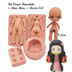 Molde Silicone- Kit Corpo Bipartido 7cm+ Rosto Boneca Doll Anime - 3,5cm + Mãos 3 pares BL 1353