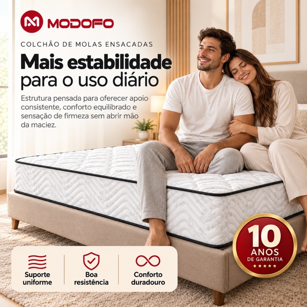 【Garantia de 10 anos】Colchão Queen D33 Molas Ensacadas A Vácuo Solteiro/Casal/Queen Premium,Altura 20/25cm-branco