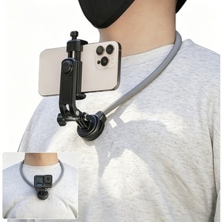 magnetic neck stand, POV/Vlog neck mount with clip, hands-free neck stand with chest strap for selfies and video recordi