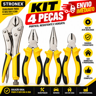 KIT JOGO DE 4 ALICATES PROFISSIONAL ALICATE DE PRESSÃO UNIVERSAL BICO CORTE DIAGONAL 10 JOGO DE FERRAMENTAS COM CHAVINHA