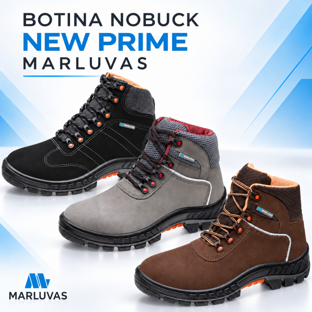 Bota Botina de Segurança Nobuck New Prime c/ Cadarço CA: 41370 Marluvas