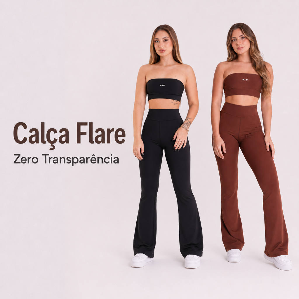 Calça Flare Feminina Fitness Bailarina Boca De Sino Para Treino e Academia Zero Transparência