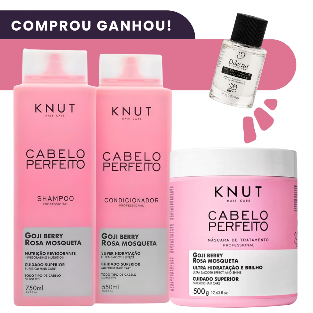 Kit Knut Cabelos Perfeito Shampoo E Condicionador + Mascara 500g