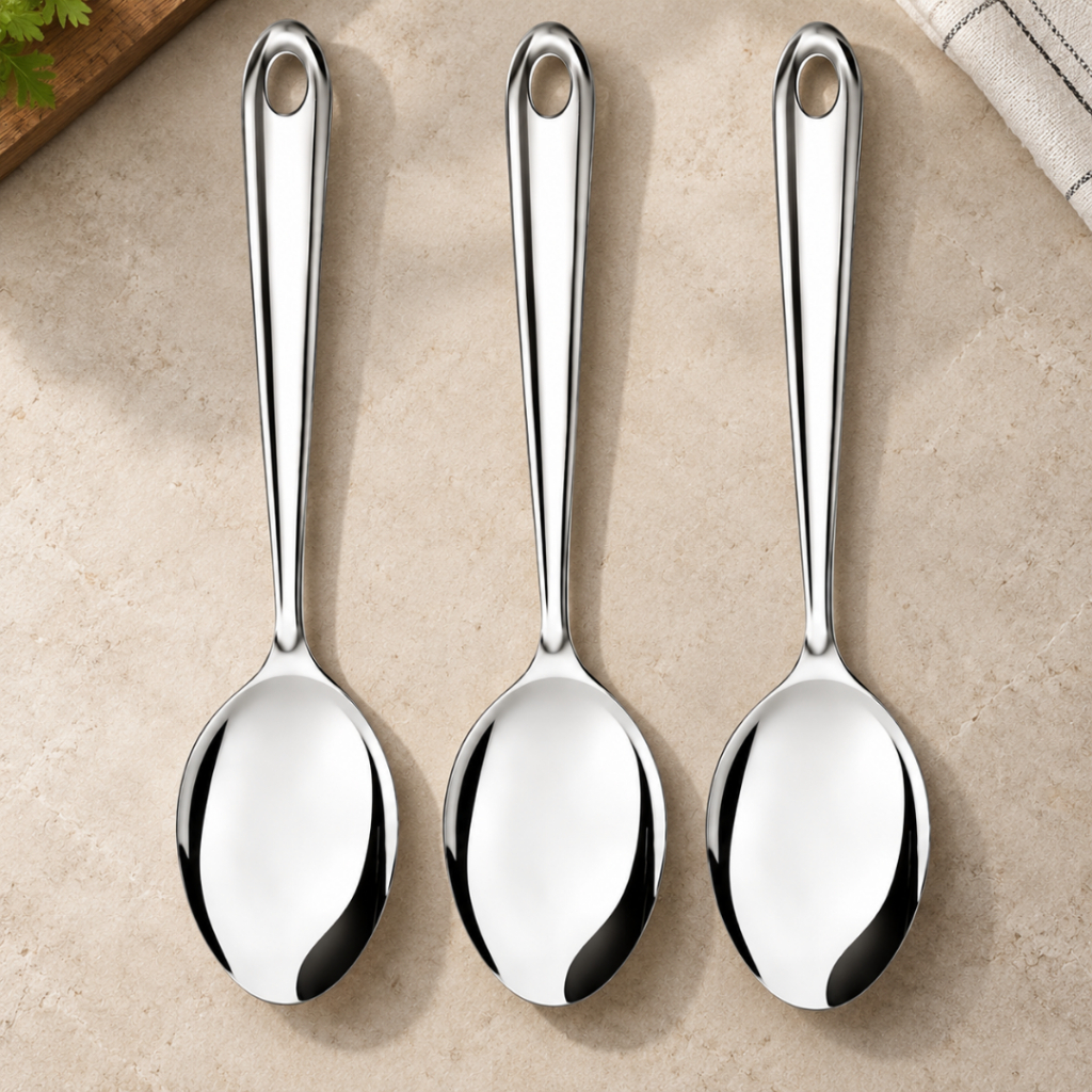 Kit 3 Colheres Inox para Cozinha 26cm Servir Arroz e Refeições