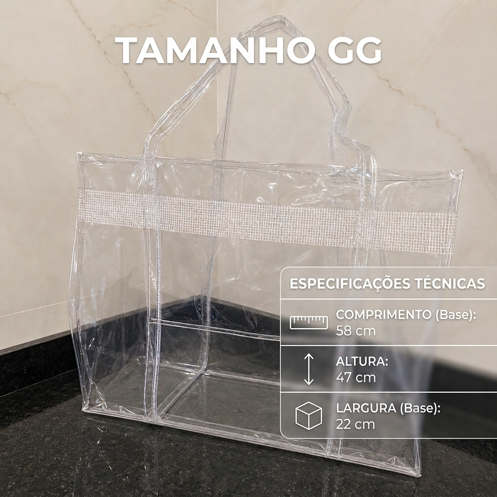 Sacola Bolsa Transparente PVC Jumbo Presidio Alça Reforçada