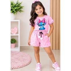 Conjunto infantil Stitch Short e Blusa com Bolsinha e sem bolsinha