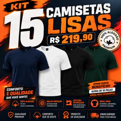 Kit 15 Camisetas Lisas 100% Algodão Premium – Atacado para Estampa, Uniforme e Revenda
