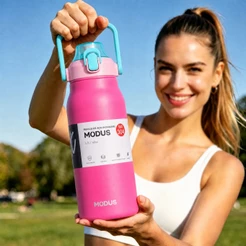 MODUS Garrafa Térmica 1,7L Inox 304 À Prova de Vazamentos, Alça Transporte, Base de Silicone Antiderrapante