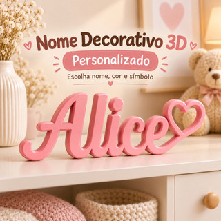 Letreiro Nome 3D Personalizado – Decoração Infantil para Penteadeira 22 Cm 13 Mm - Quarto Menina Fofa Itens Parede