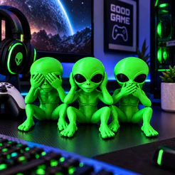 3 ETs alienígena extraterrestre alien Cego Surdo Mudo Sala Quarto Escritório Setup Gamer Decoração Criativa Moderna