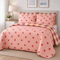 Kit Colcha De Cama Estampada 3 Peças Cobre Leito Bouti Casal Queen Dupla Face Com Viés