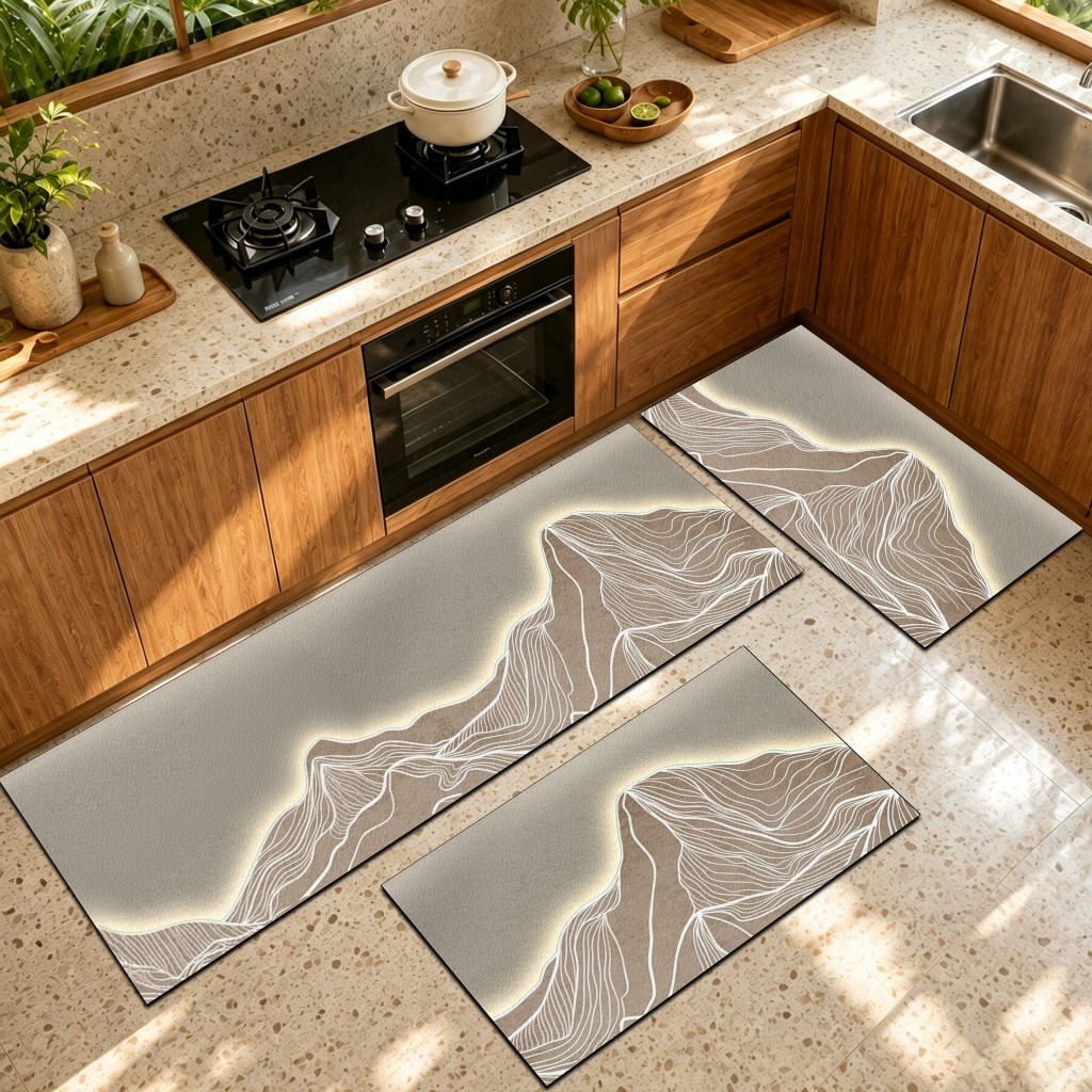 3 Peças Tapetes de Cozinha Tamanho Grande - Borracha Antiderrapante, Super Absorvente e Fácil de Limpar 160x50+80x50cm*2