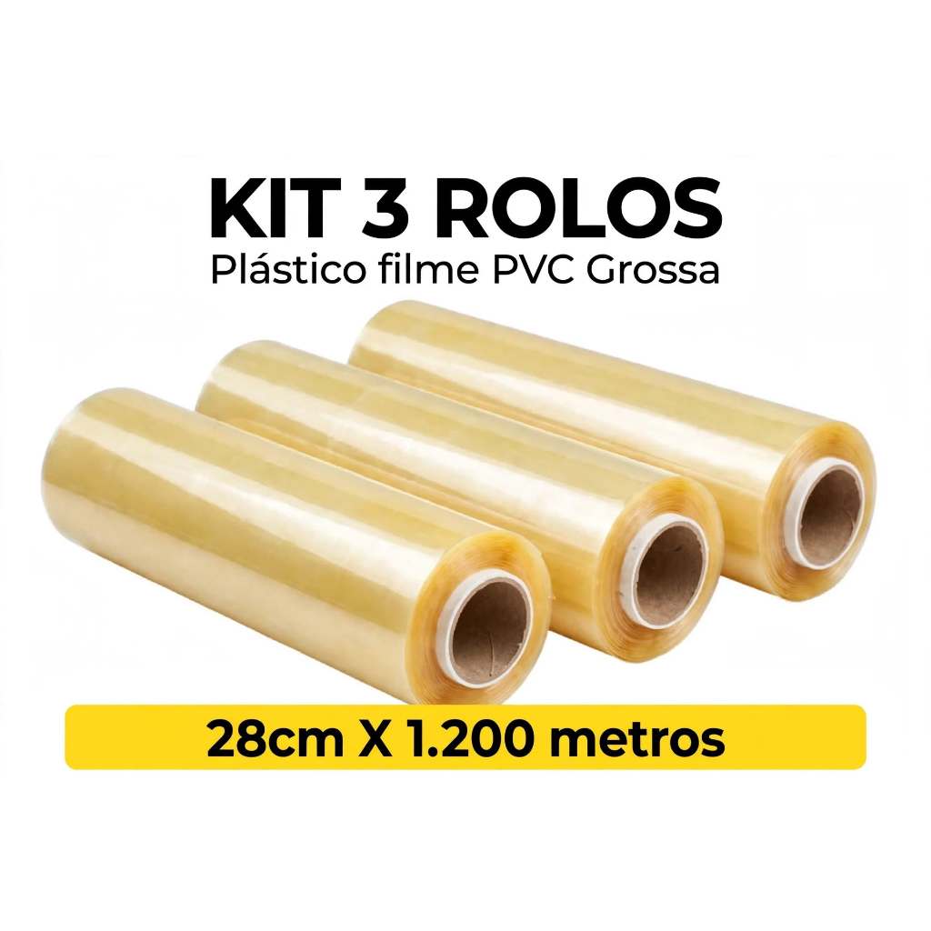 Kit de Bobina Plastico De Filme Pvc 28cm X 1200 METROS ESTICAVEL
