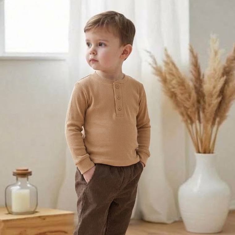 Blusa Infantil Canelada Manga Longa com Botões Menino