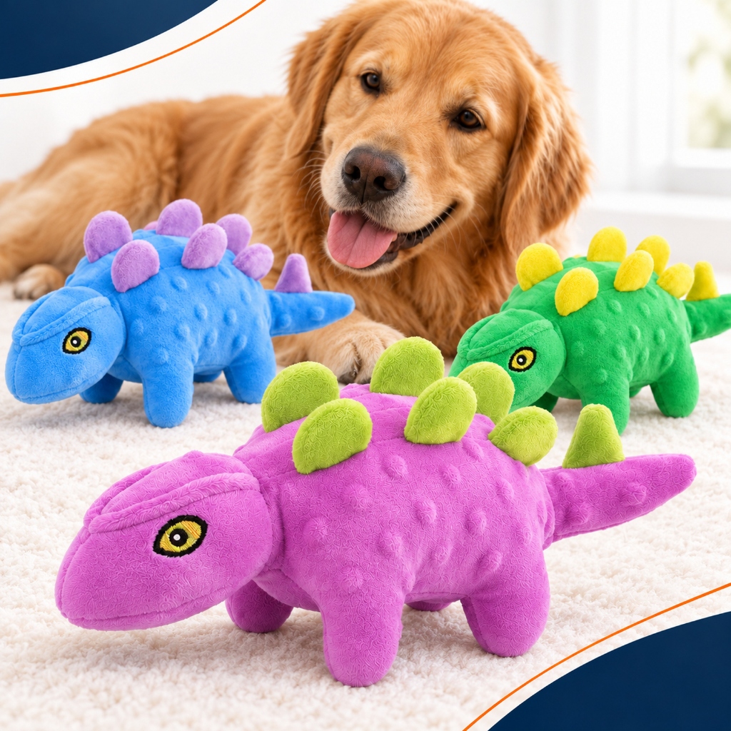 Brinquedo de Pelúcia Interativo para Cachorro Mordedor Dinossauro Grande com Som Apito Resistente pequenos Medio Pet