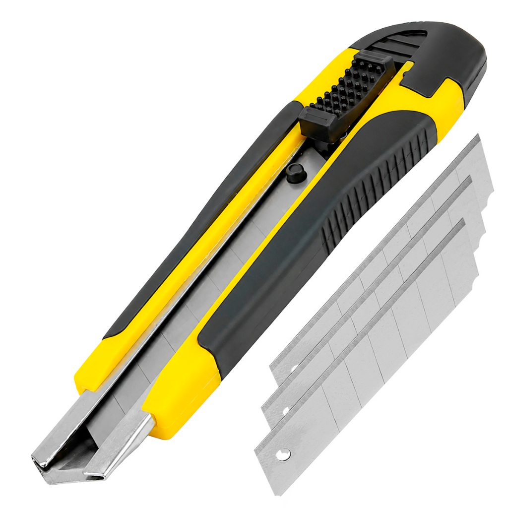 Estilete Profissional Emborrachado 3 Lâminas 18 Mm