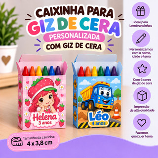 Caixinha com Giz de Cera 6 Cores Personalizada Lembrancinha Festa Infantil