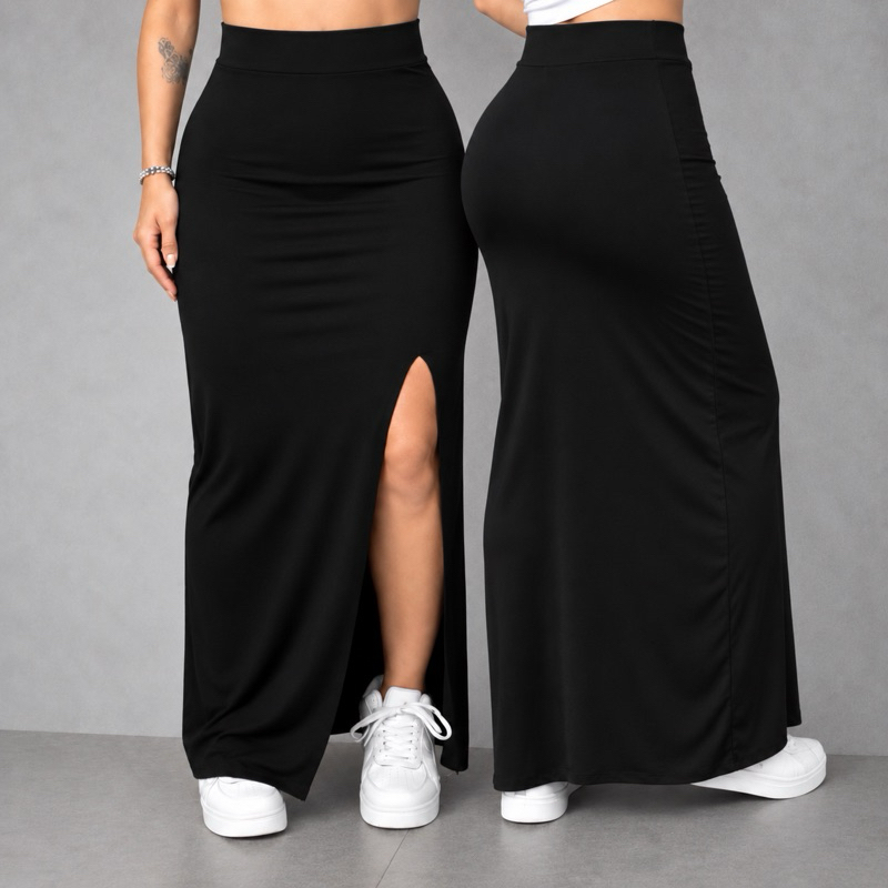 Saia Longa Feminina Com Fenda Diversas Cores Zero Transparência PP ao GG Tamanho Único Look  Eventos